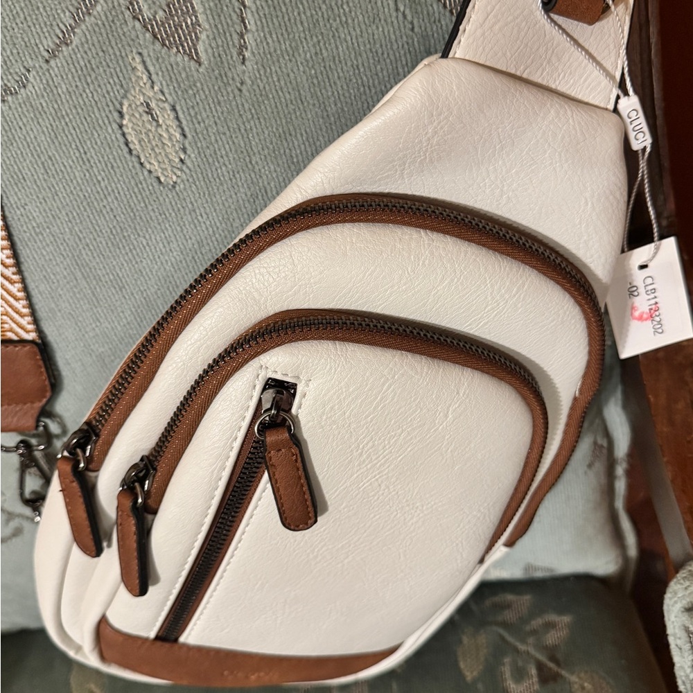 Chic White and Brown Crossbody Bag